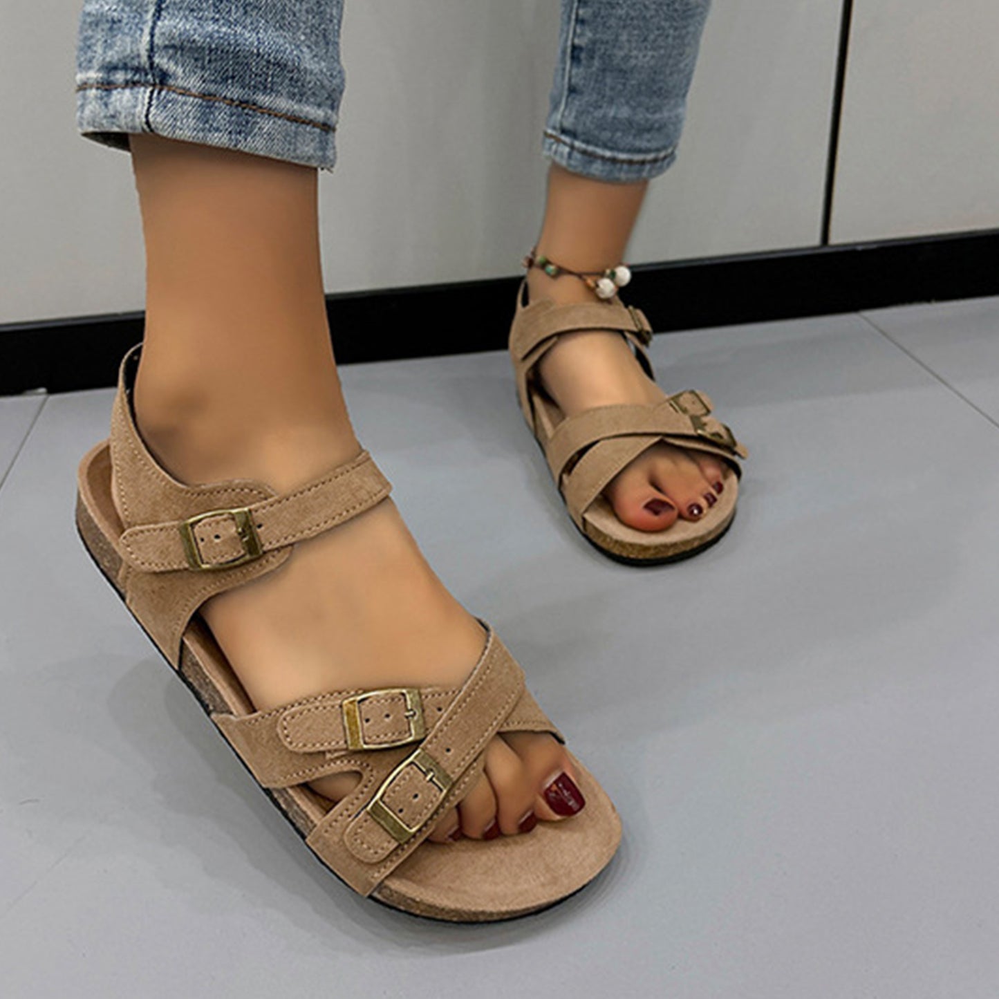 Open Toe Flat Buckle Sandals  Trendsi   