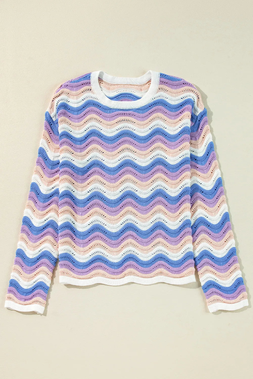 Contrast Wave Stripe Long Sleeve Sweater  Trendsi   