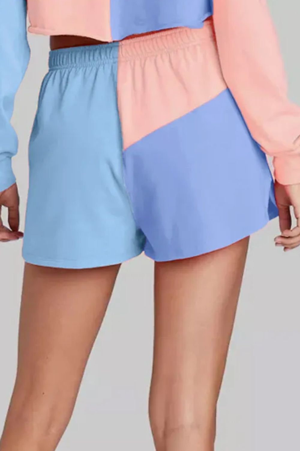 Color Block Round Neck Top and Shorts Set