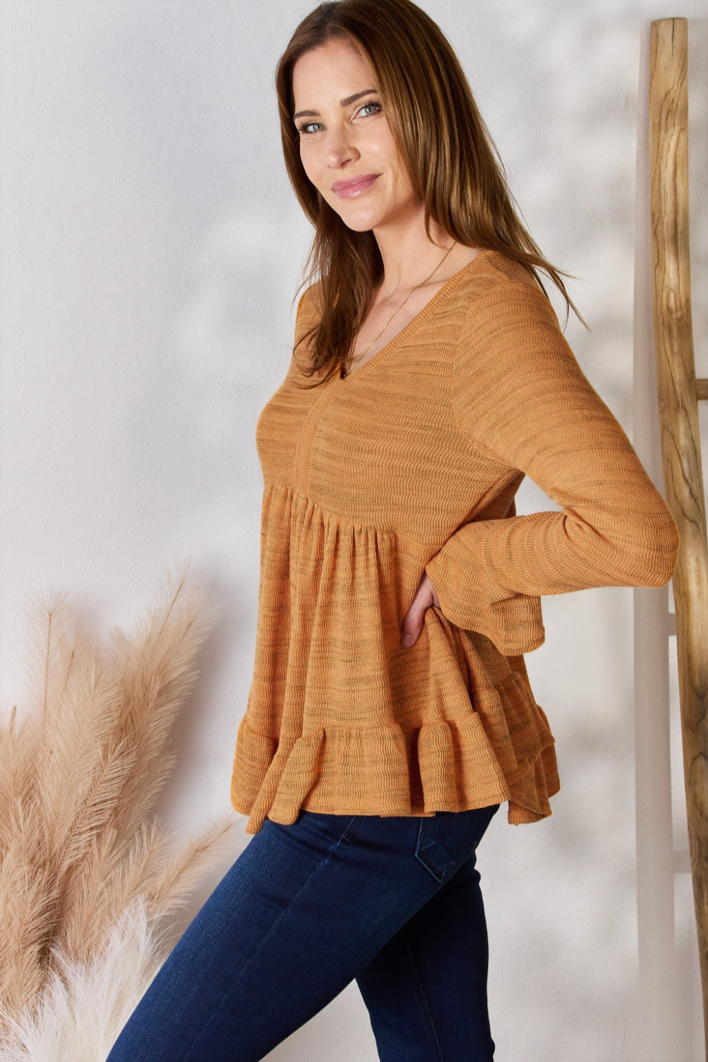 Hailey & Co Full Size V-Neck Flounce Sleeve Blouse  Trendsi   