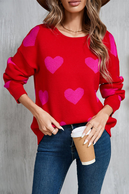 Angel Wings Heart Round Neck Dropped Shoulder Sweater  Trendsi   