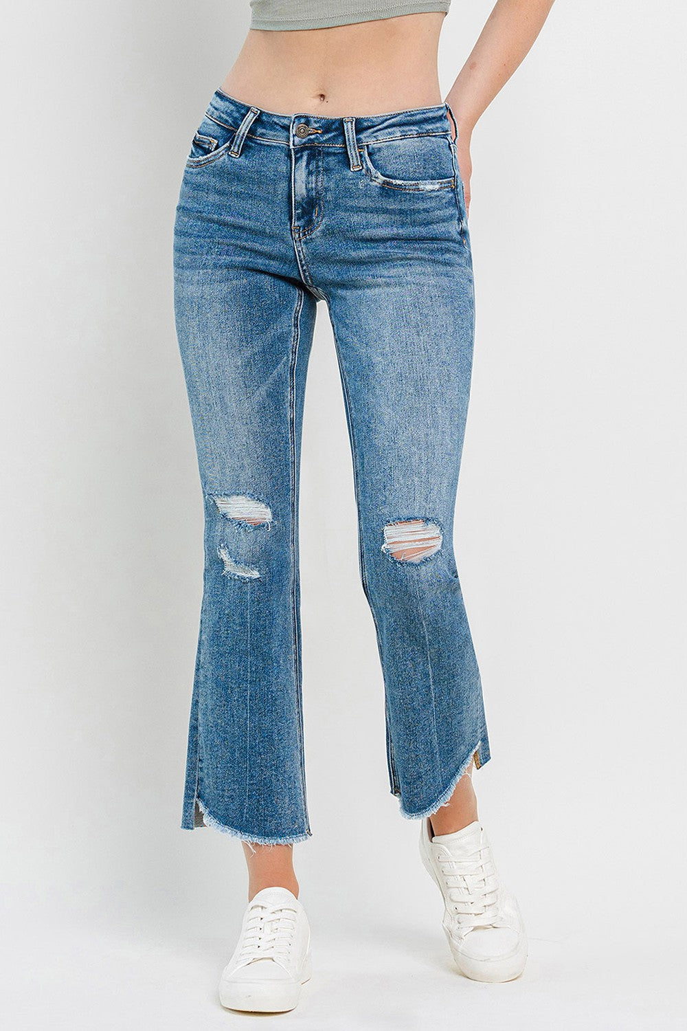 Vervet by Flying Monkey Full Size Mid Rise Distressed Cropped Flare Jeans  Trendsi   