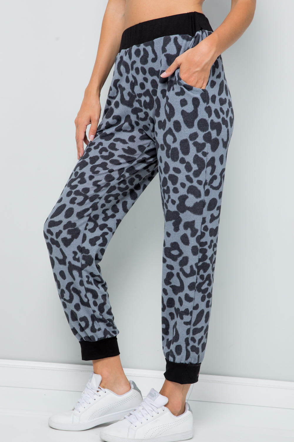 Celeste Full Size Leopard Contrast Sweatpants  Trendsi   