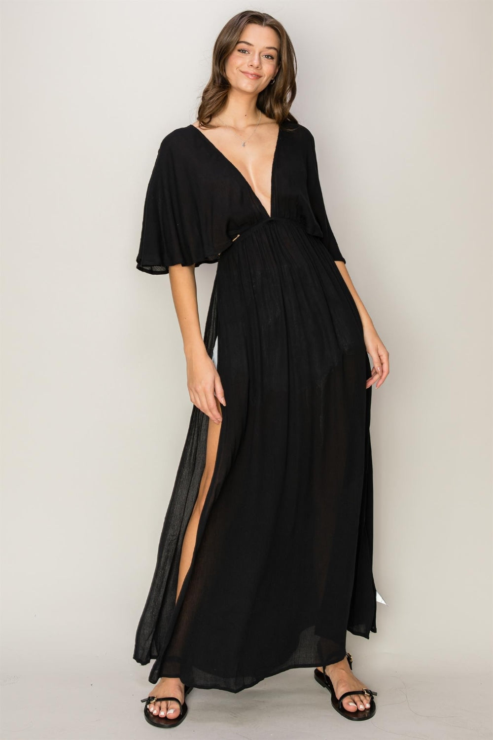 HYFVE Tie Back Maxi Split Cover Up Dress  Trendsi Black S 