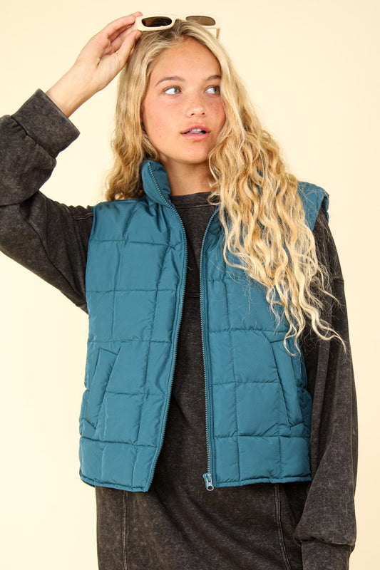 VERY J Zip Up Puffer Padded Warm Vest Luxe Trendsi Sea Foam S 