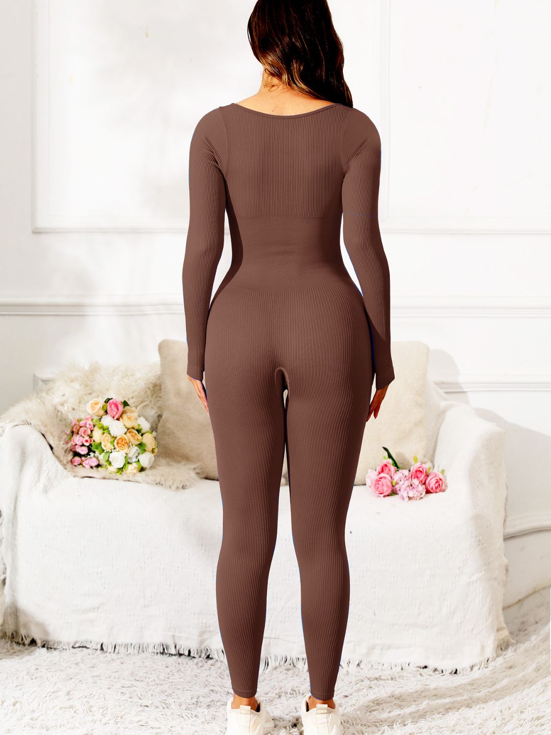 Scoop Neck Long Sleeve Active Jumpsuit  Trendsi   