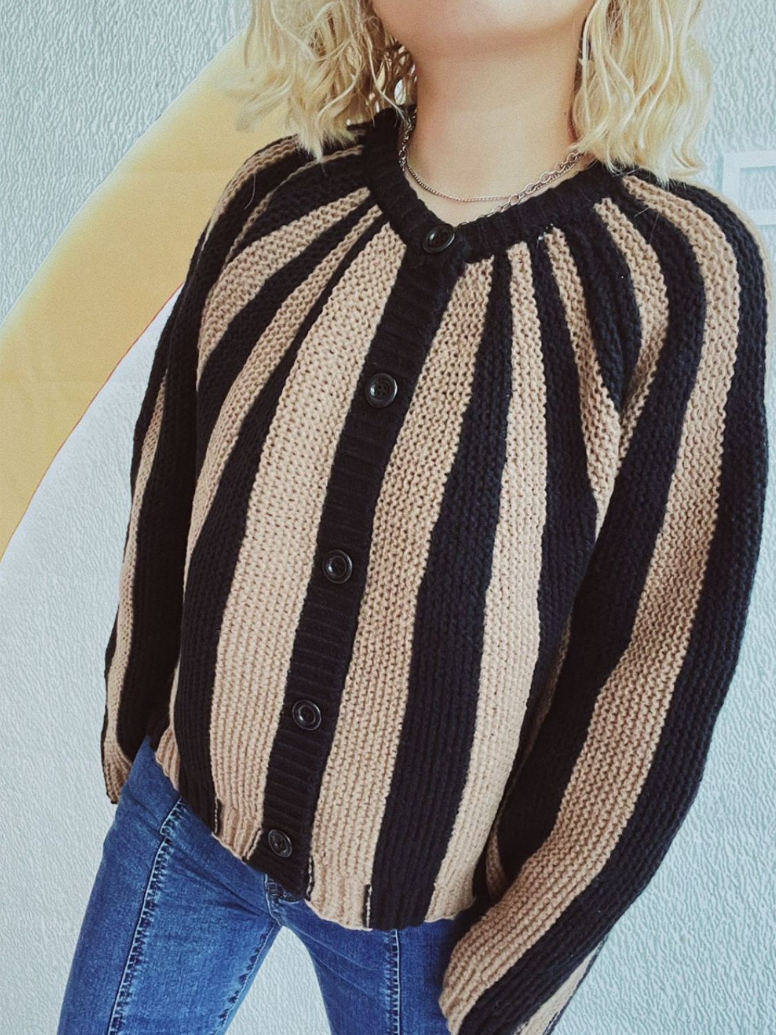 Contrast Stripes Button Down Long Sleeve Cardigan  Trendsi   