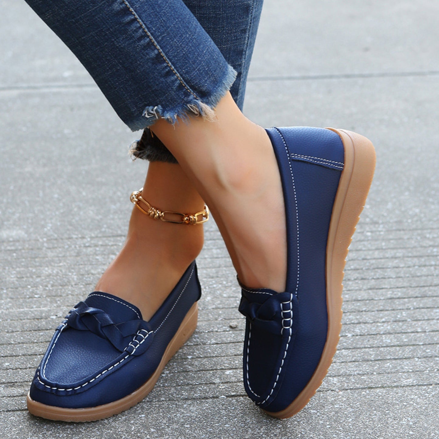 Weave Wedge Heeled Loafers  Trendsi Dark Blue 35(US4) 