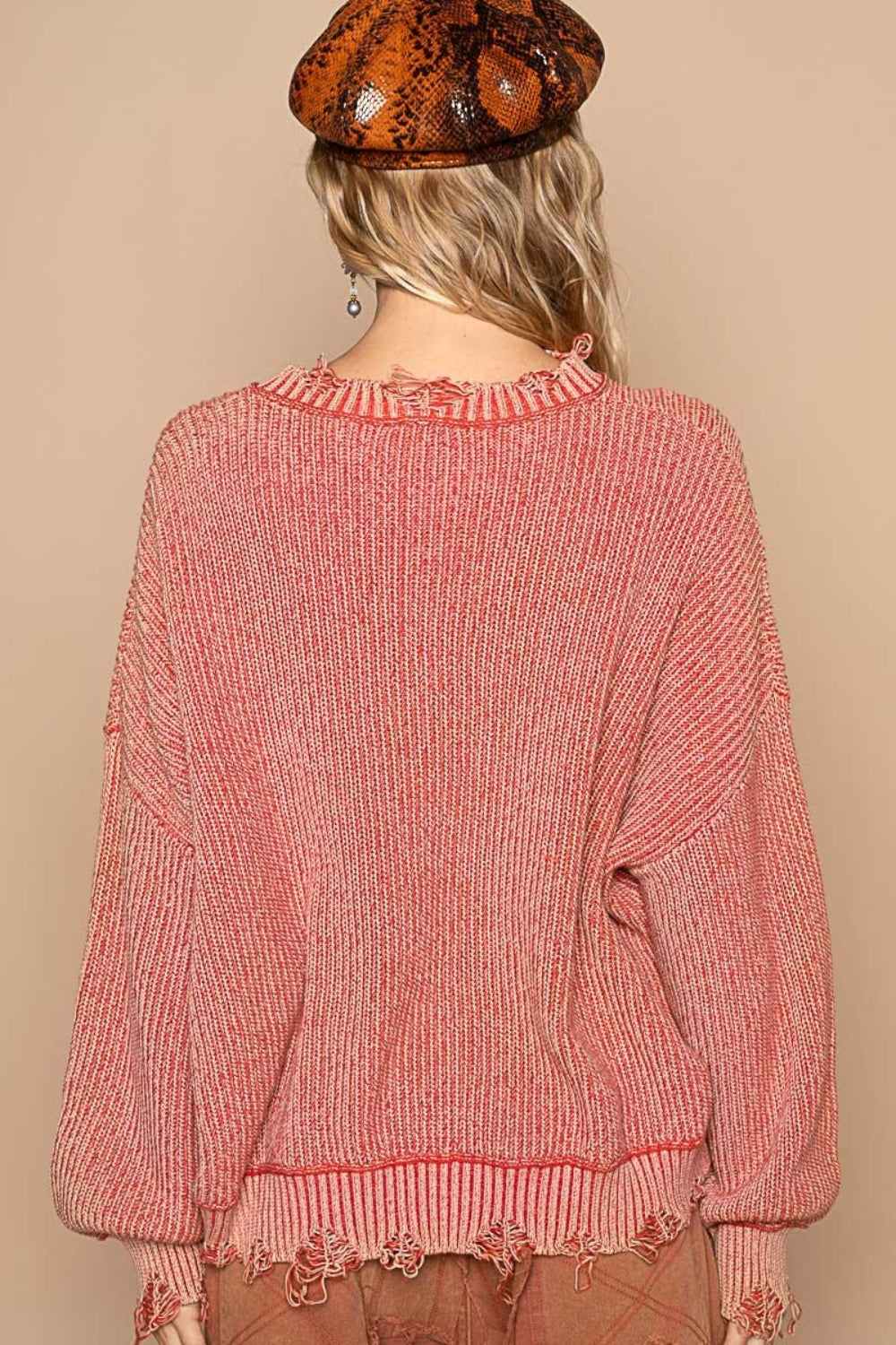 POL Distressed Washed Drop Shoulder Sweater  Trendsi   