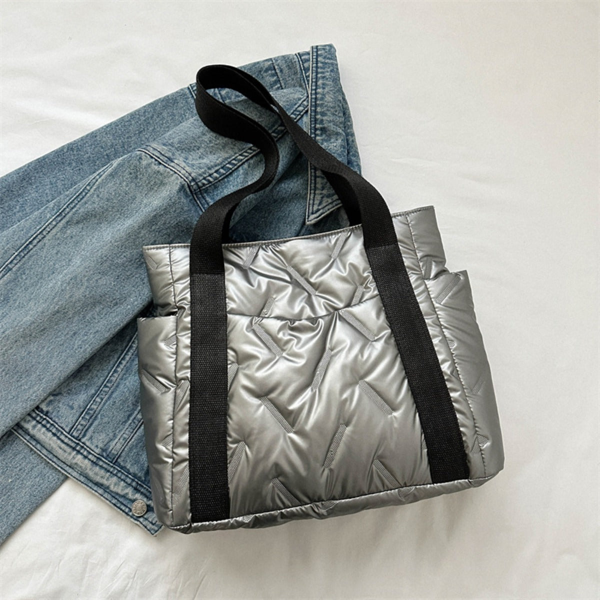 Polyester Tote Bag with Zipper  Trendsi Silver One Size 