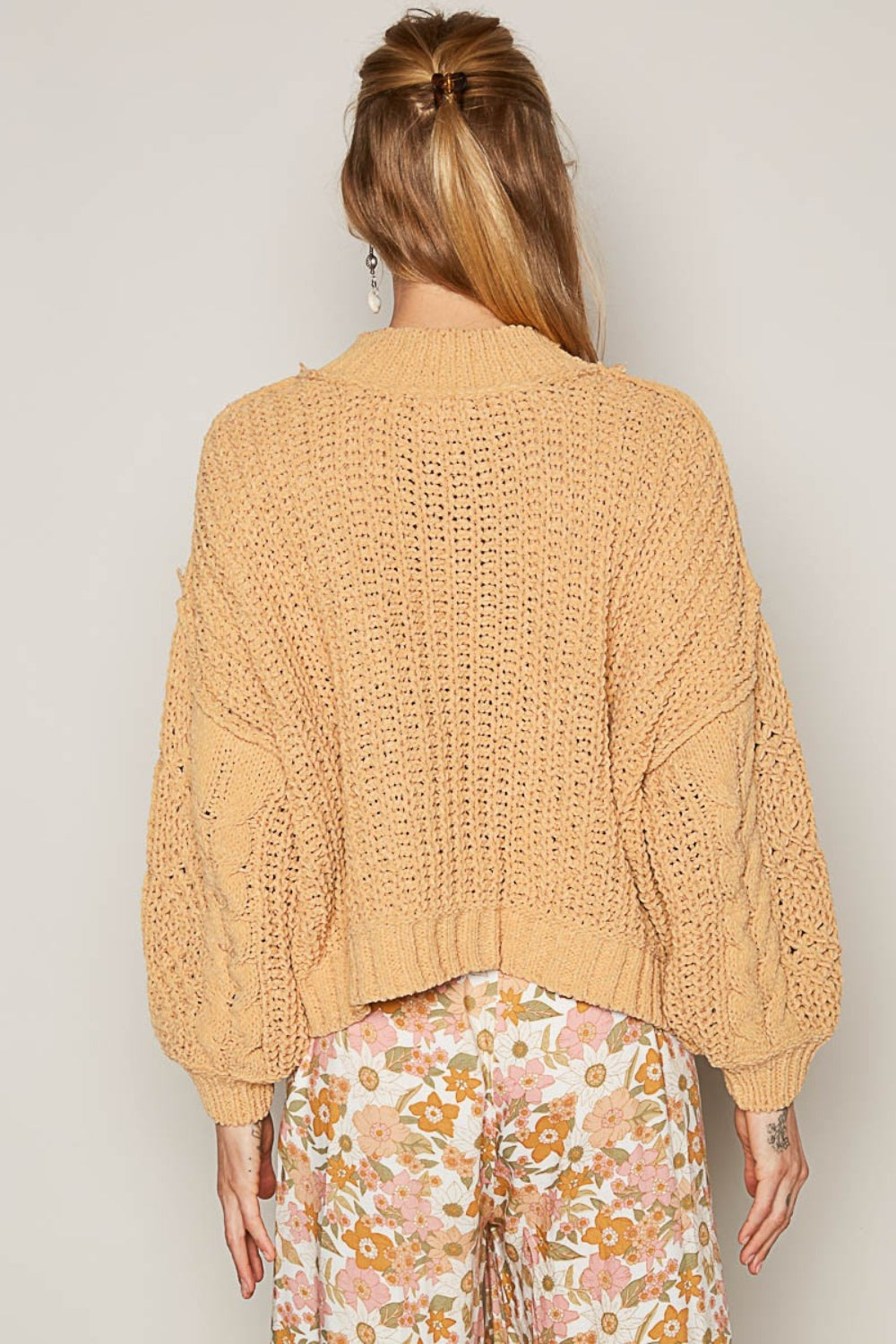 POL Mock Neck Cable Knit Sweater  Trendsi   