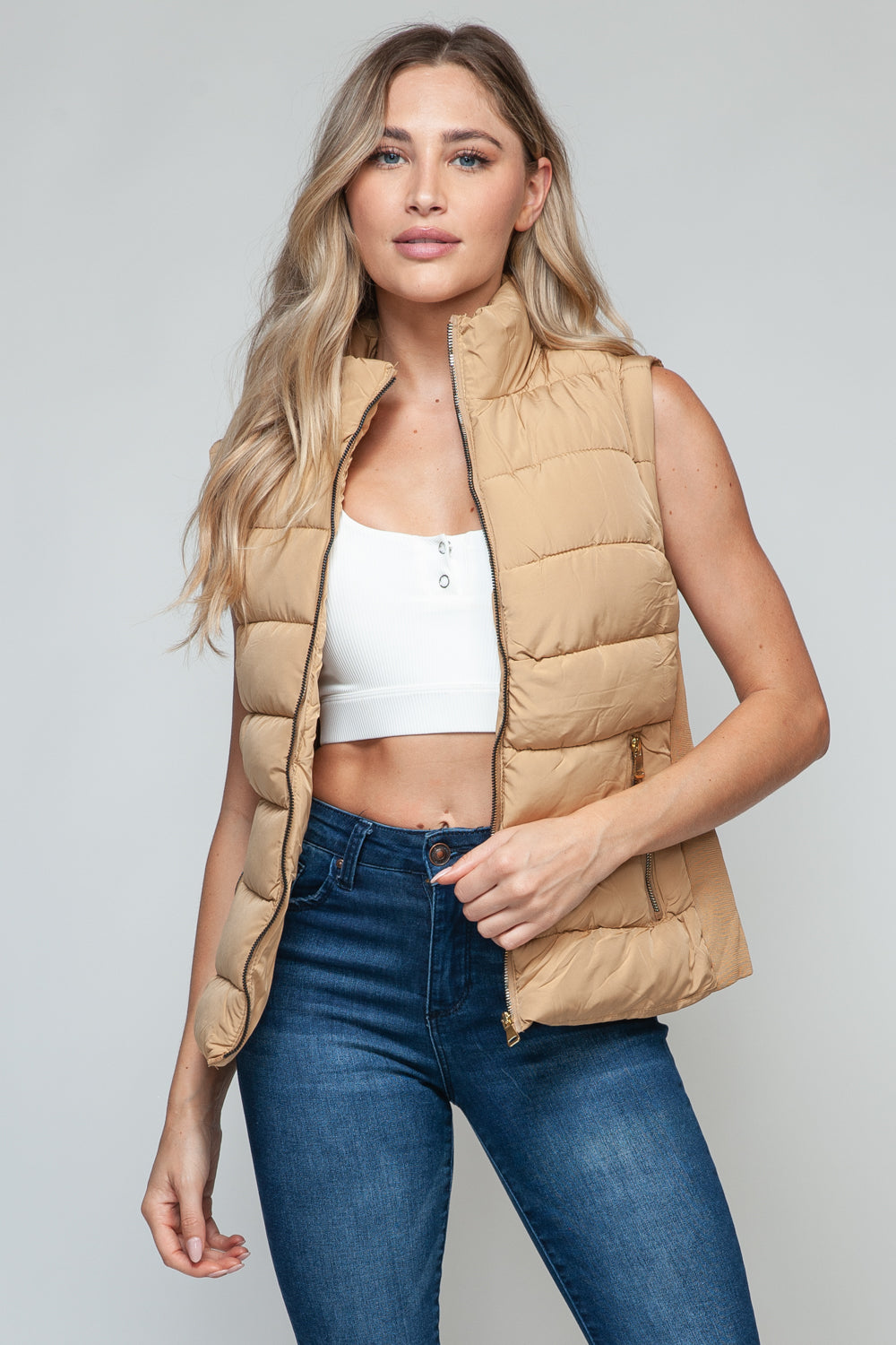 Snobbish Zip Up Turtleneck Vest with Pockets  Trendsi Iced Coffee S 