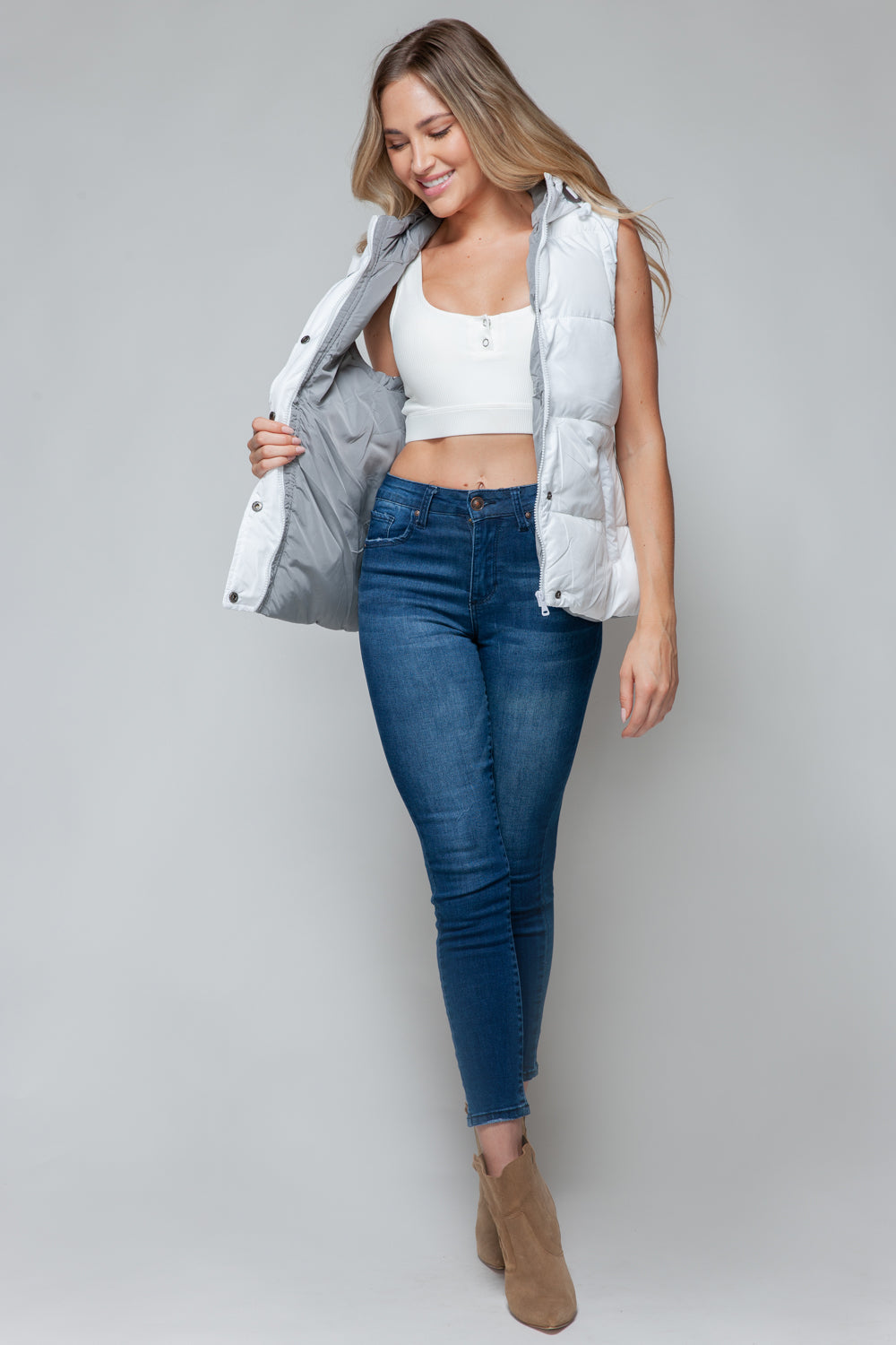 Snobbish Snap and Zip Closure Hooded Vest  Trendsi   