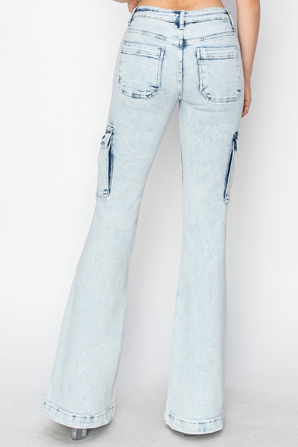 RISEN Full Size High Rise Cargo Flare Jeans  Trendsi   