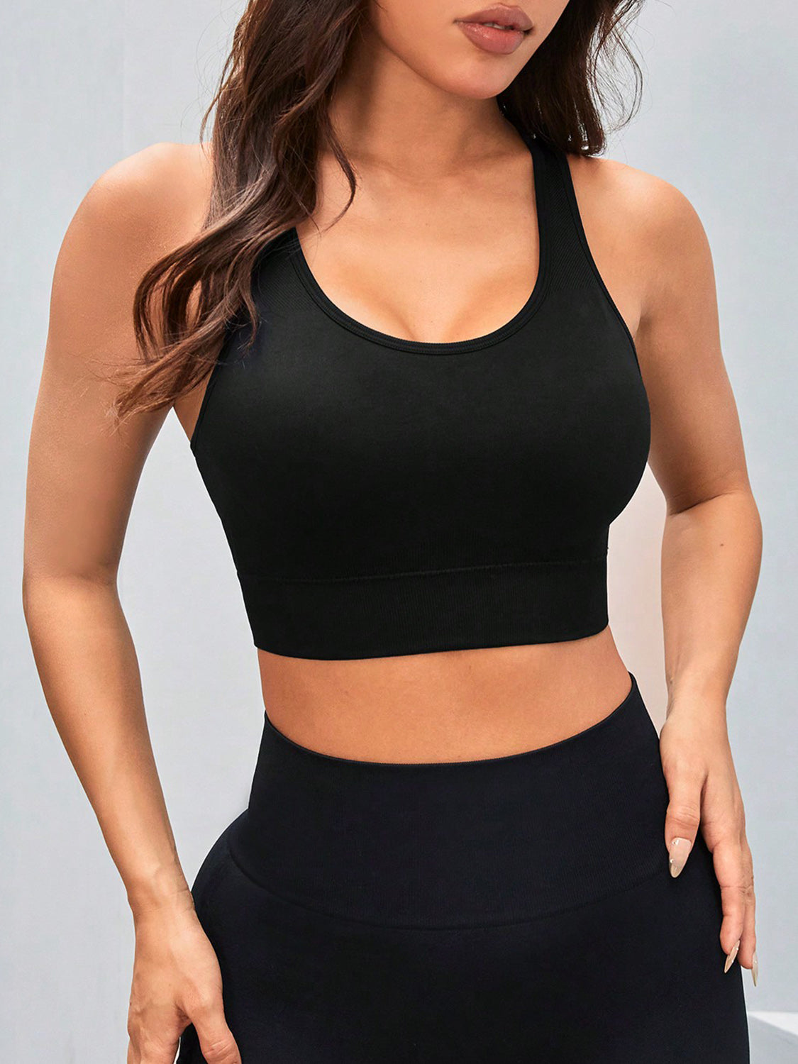 Cutout Racerback Scoop Neck Active Tank  Trendsi Black S 