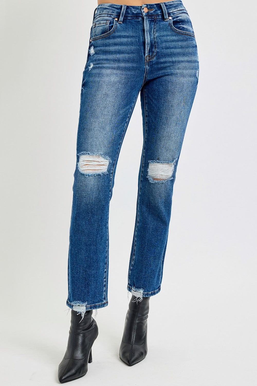 RISEN Full Size High Rise Distressed Crop Straight Jeans  Trendsi   