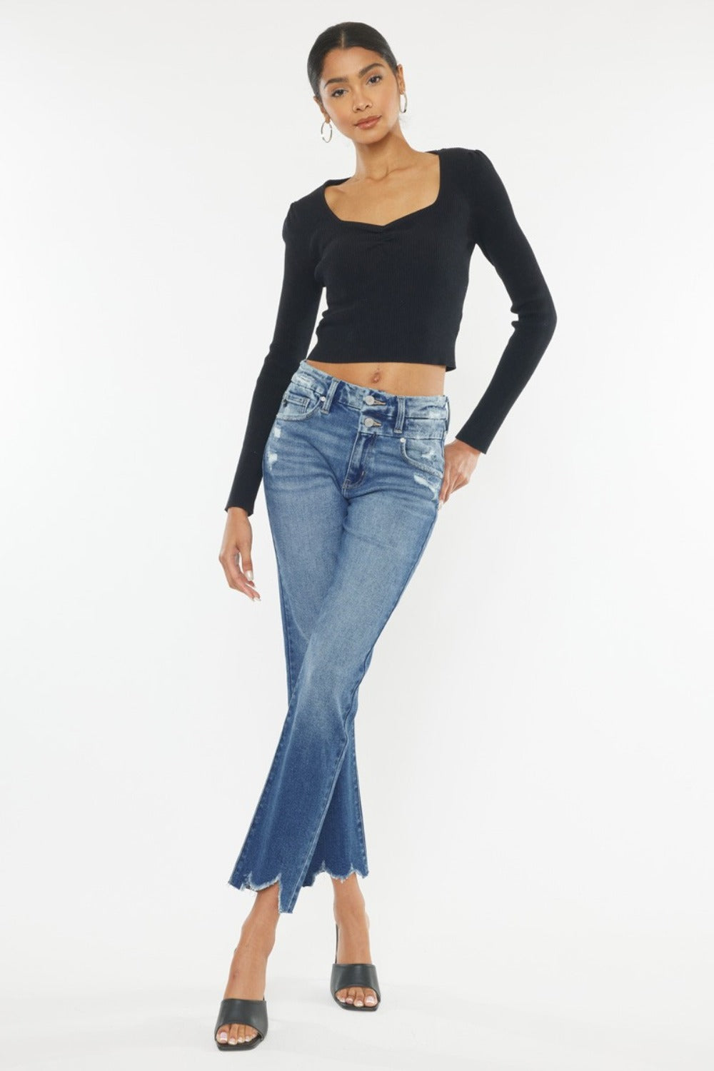 Kancan High Rise Wide Waistband Slim Straight Jeans  Trendsi   