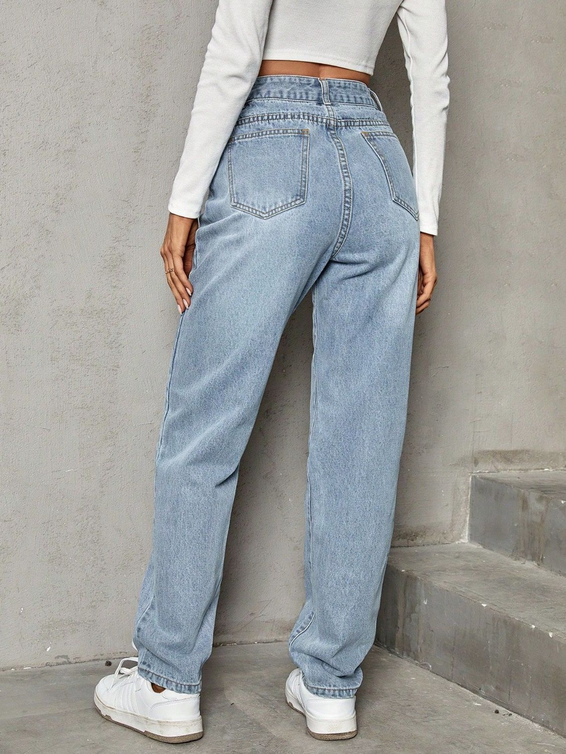 Asymmetric Waist Jeans with Pockets  Trendsi   