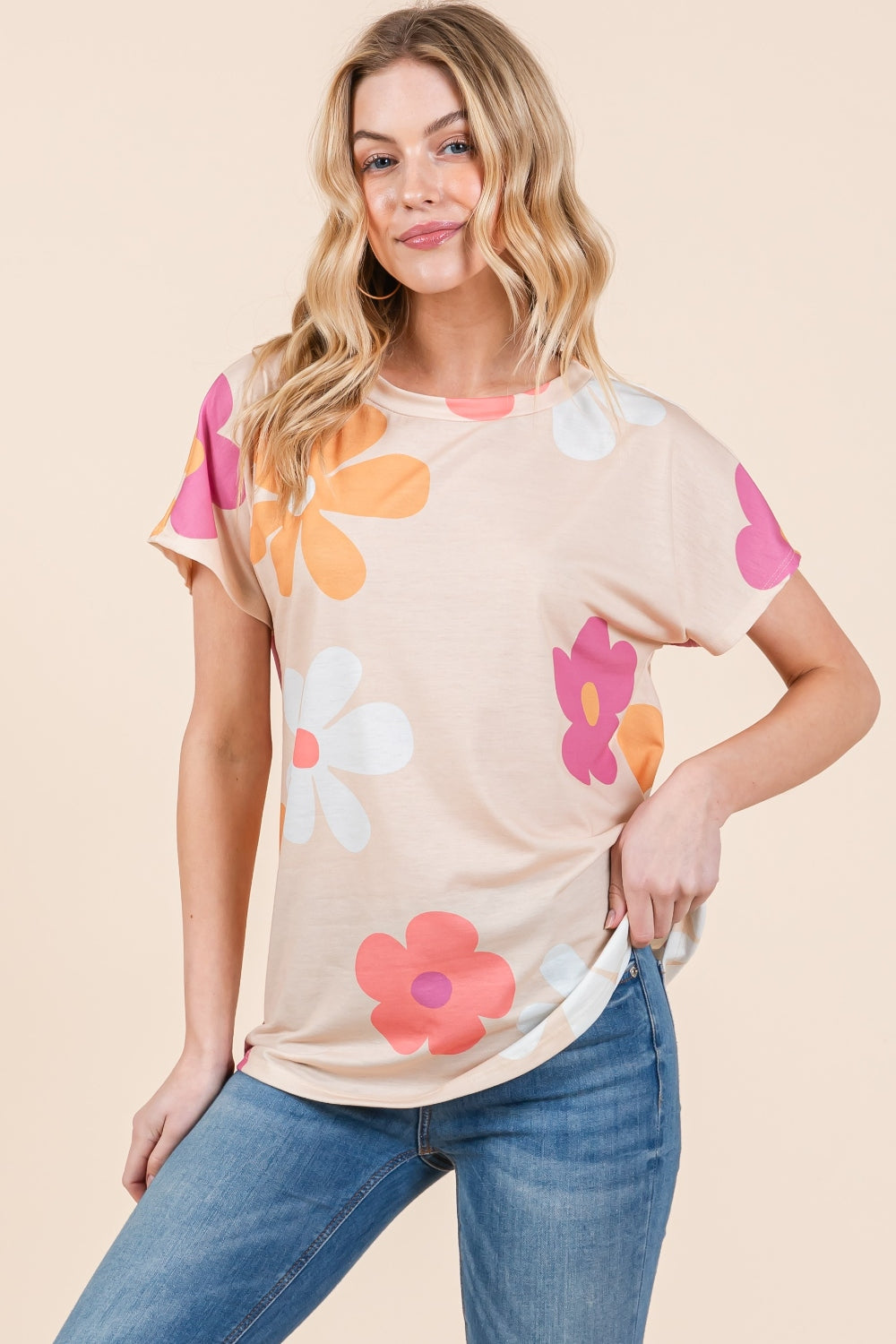 BOMBOM Floral Short Sleeve T-Shirt  Trendsi   