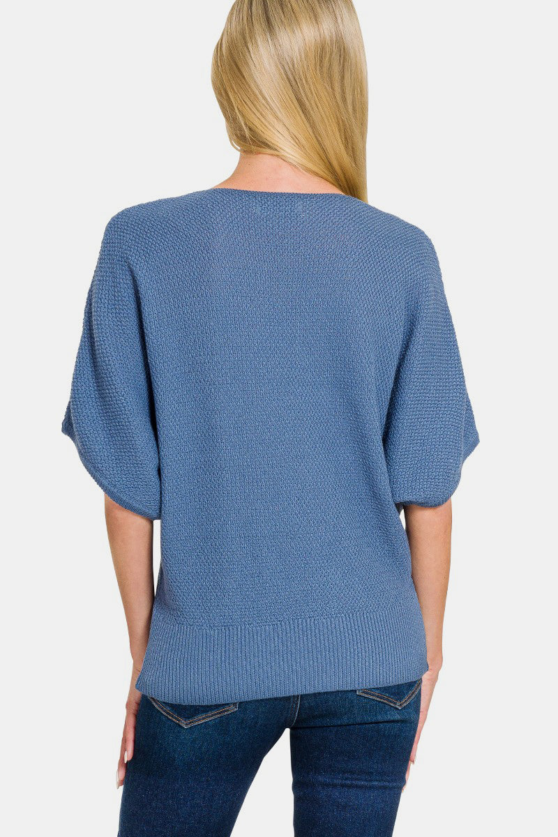 Zenana V-Neck Short Sleeve Dolman Sweater  Trendsi   