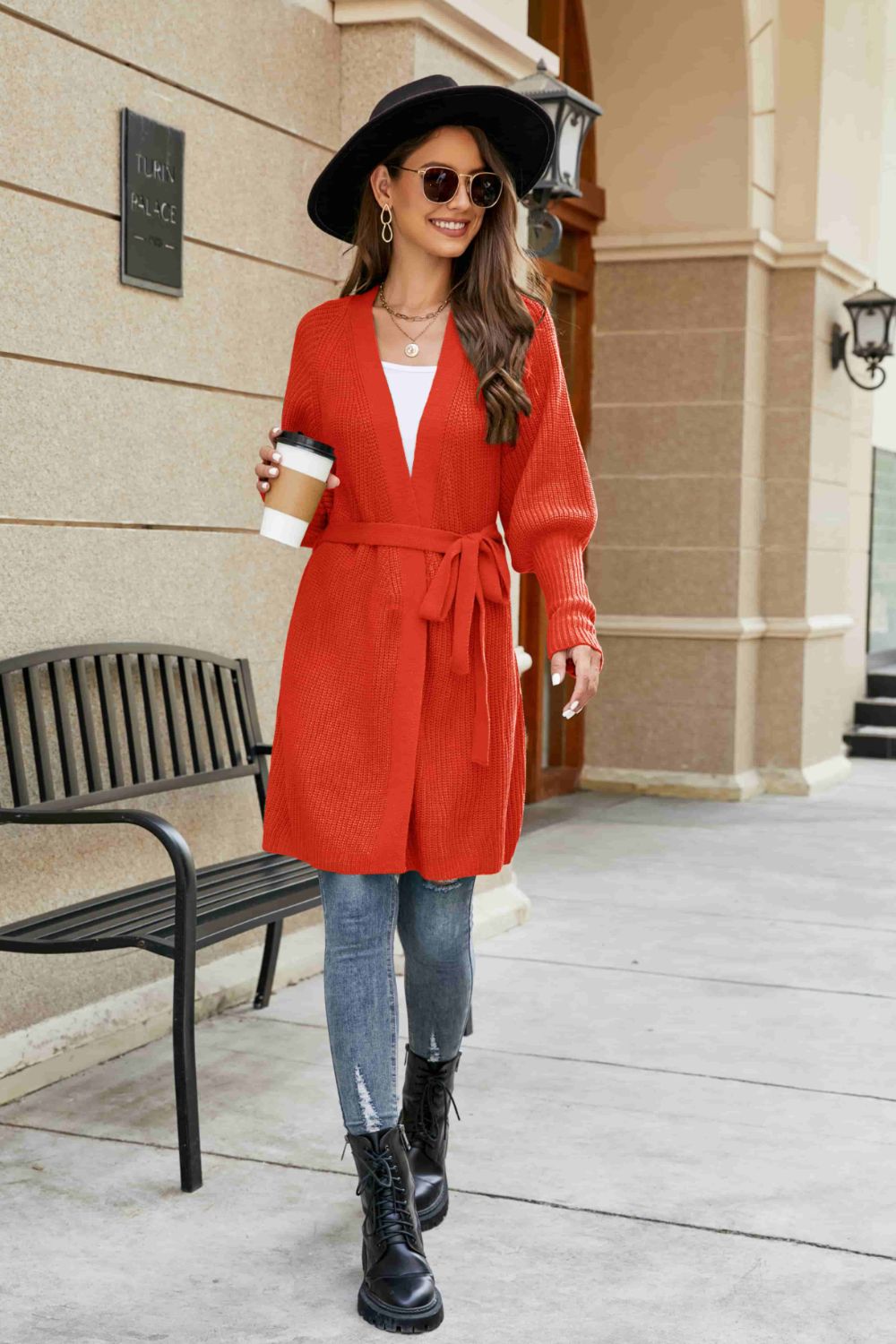 Open Front Lantern Sleeve Cardigan  Trendsi   