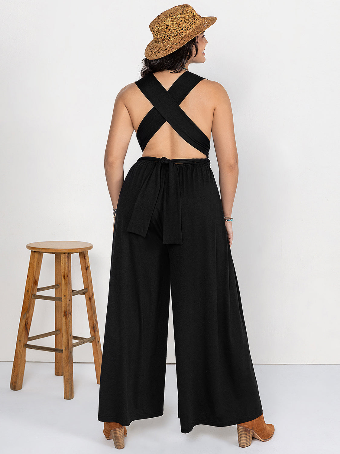 Plus Size V-Neck Wide Leg Jumpsuit  Trendsi   