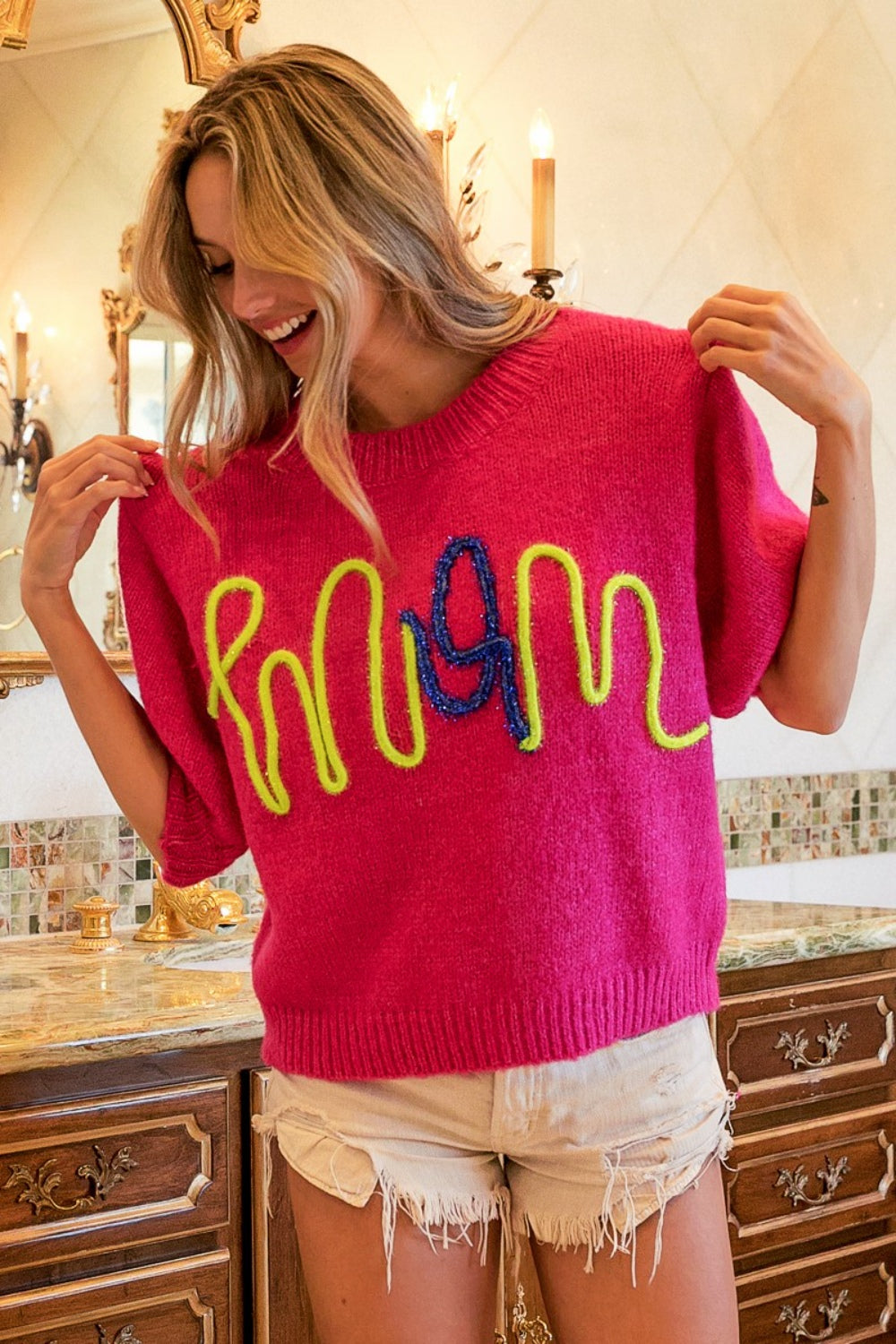 BiBi MOM Contrast Round Neck Sweater  Trendsi   