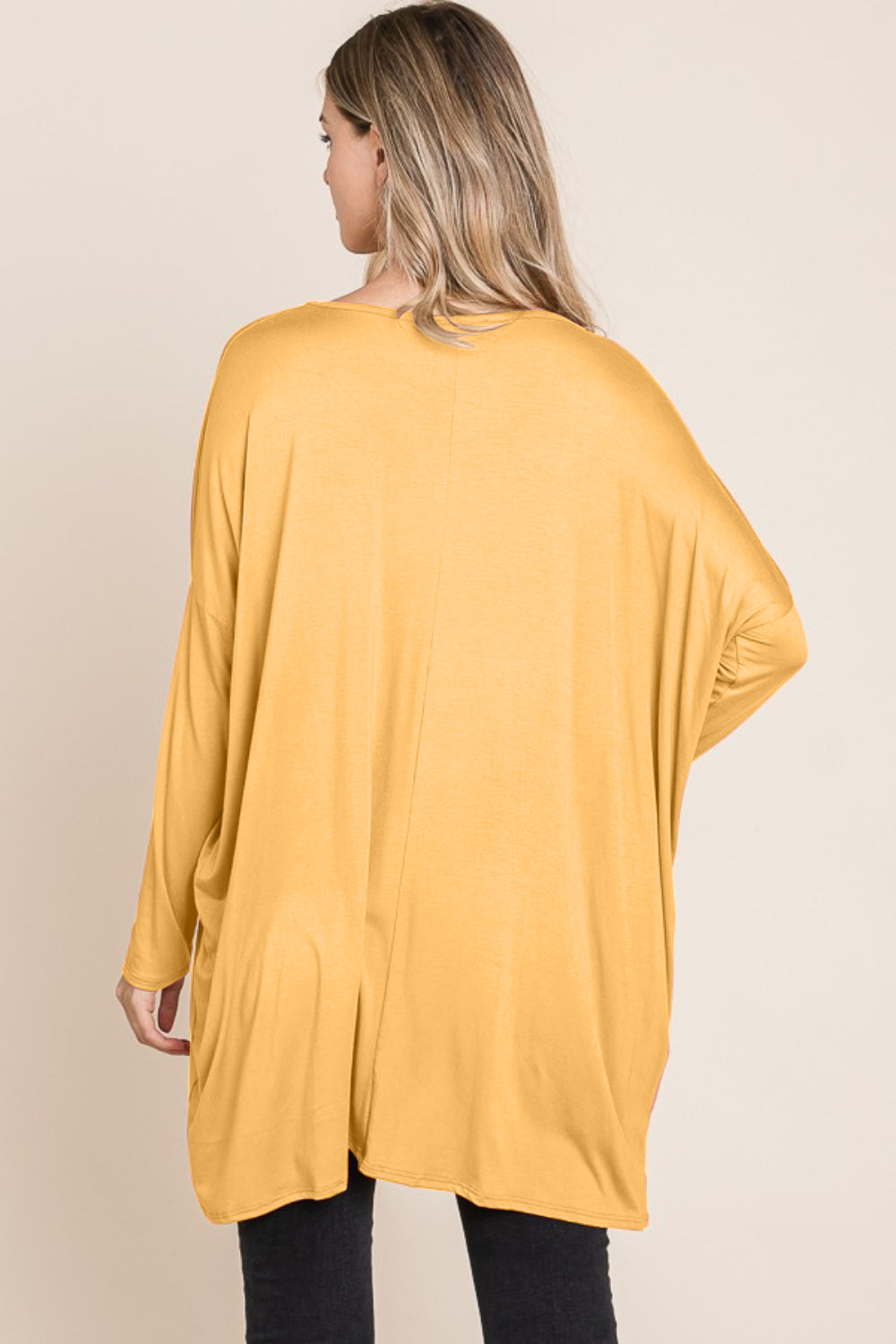 BOMBOM Round Neck Long Sleeve Oversized Top  Trendsi   