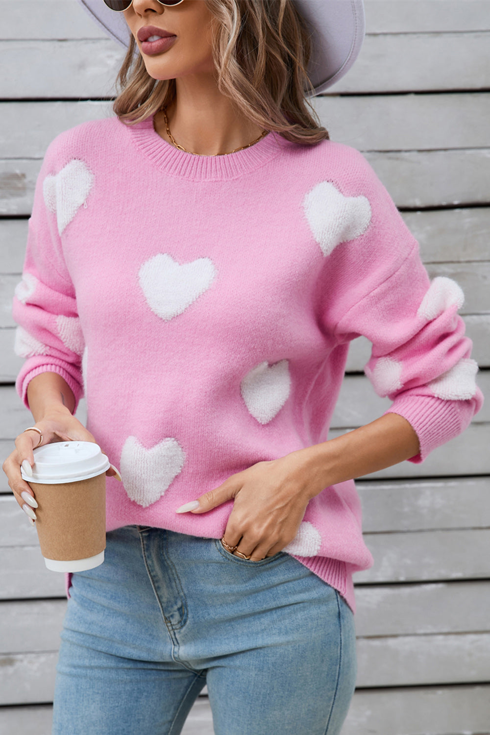 Angel Wings Heart Round Neck Long Sleeve Sweater  Trendsi   