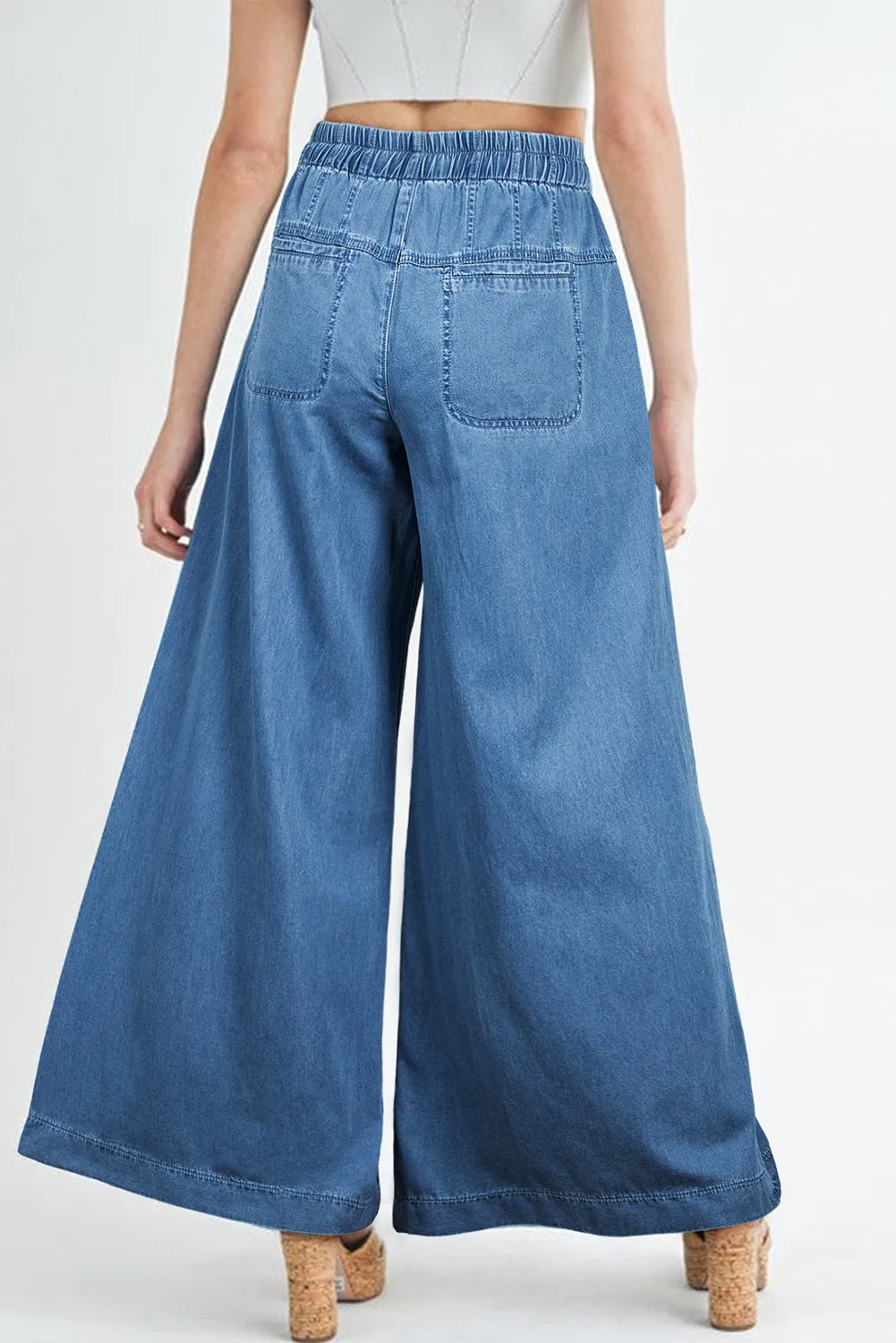 Drawstring Elastic Waist Wide Leg Jeans  Trendsi   