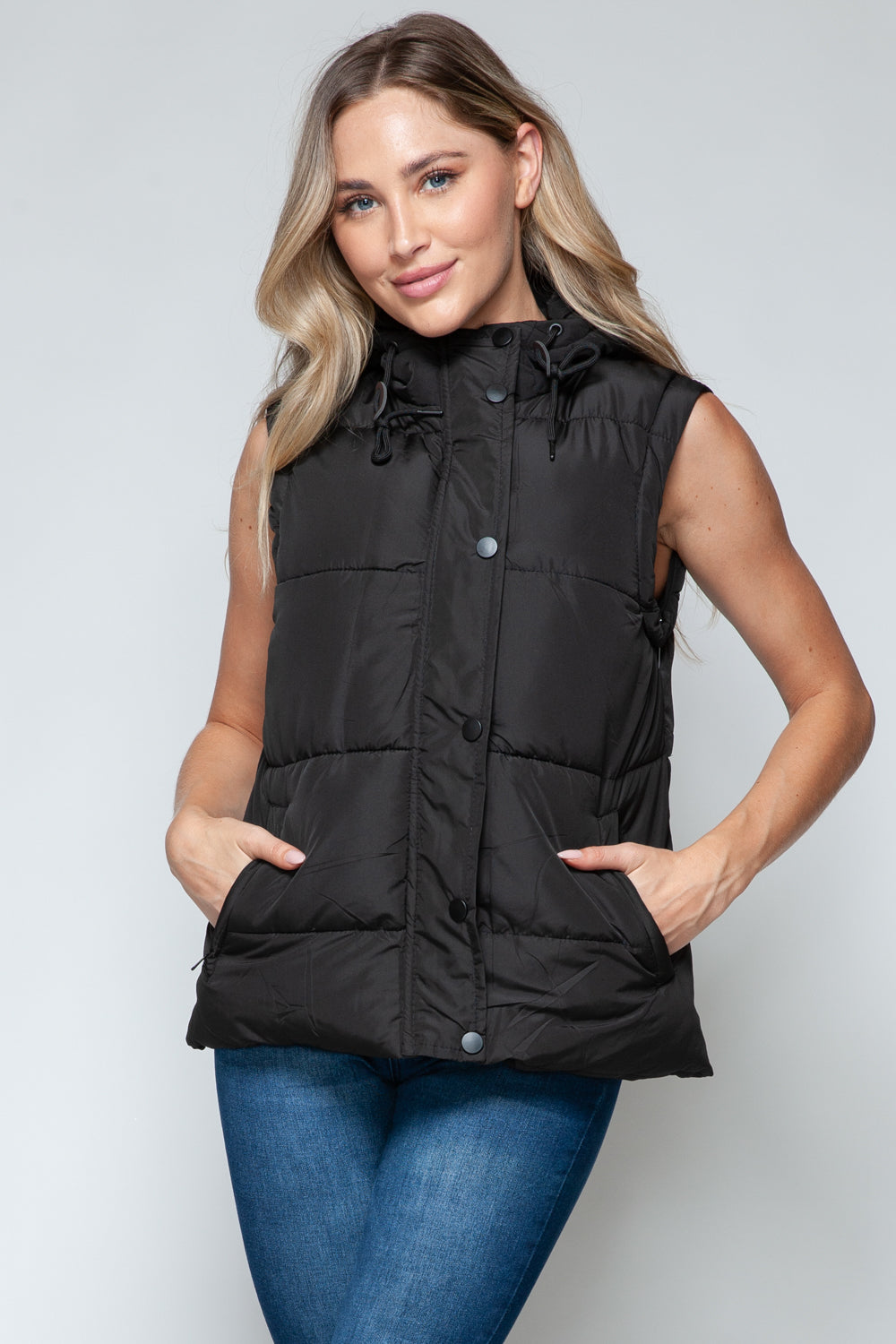 Snobbish Snap and Zip Closure Hooded Vest  Trendsi   