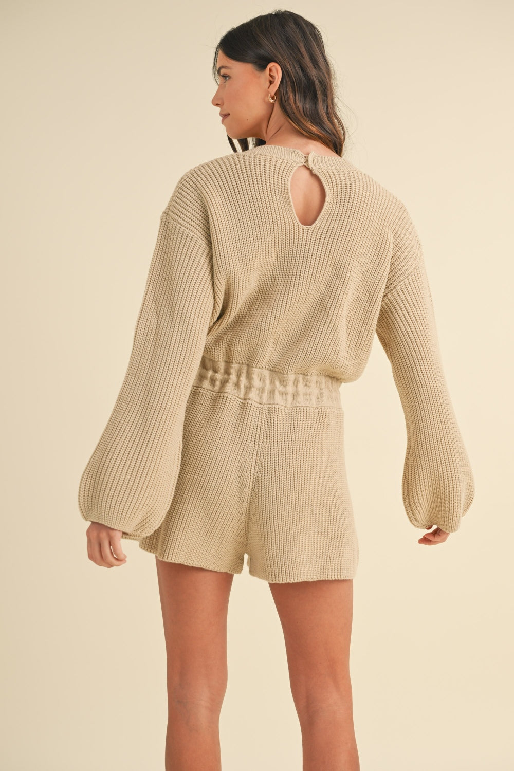 MABLE Round Neck Long Sleeve Sweater Romper  Trendsi   