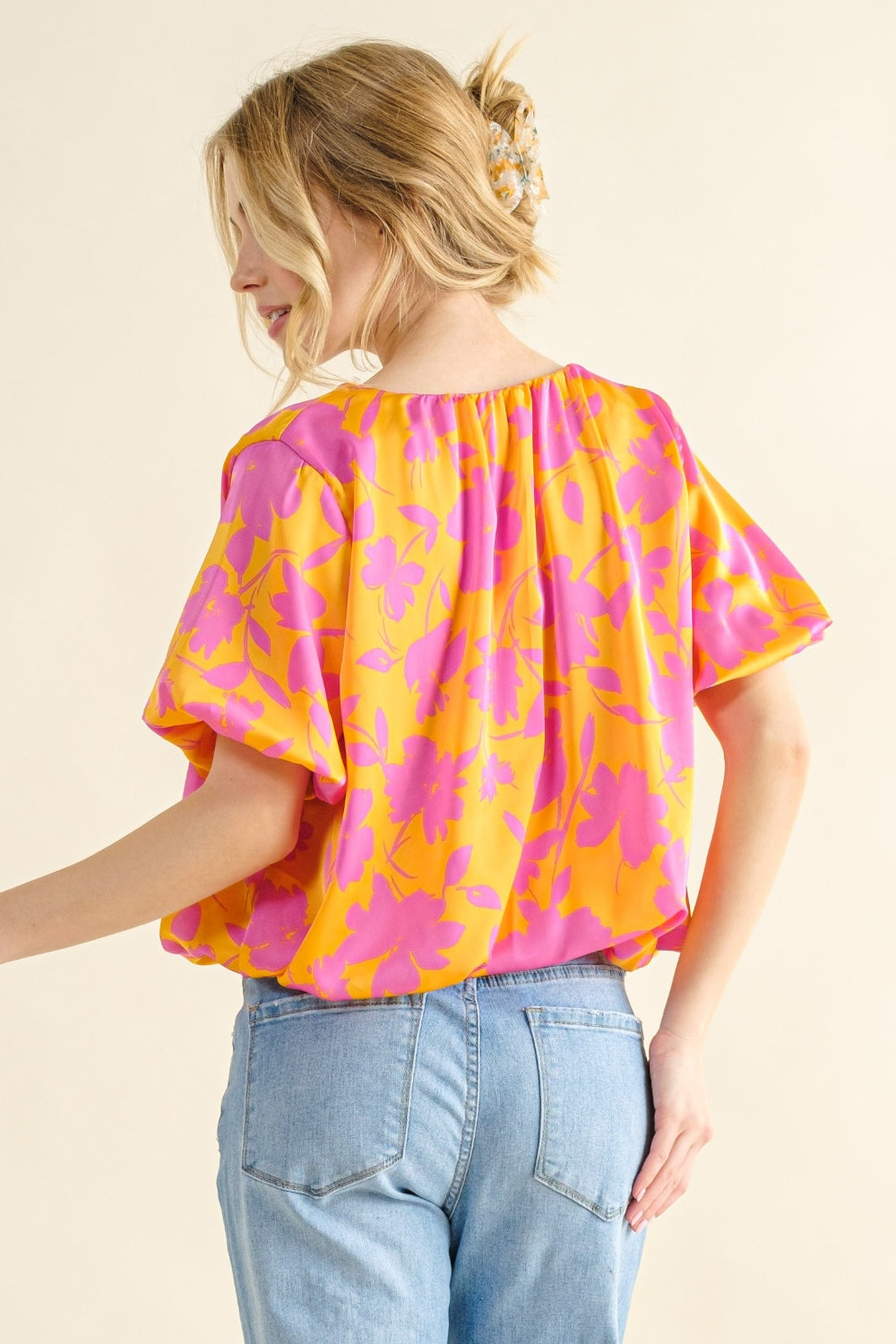 And The Why Full Size Printed Satin Bubble Hem Top  Trendsi   