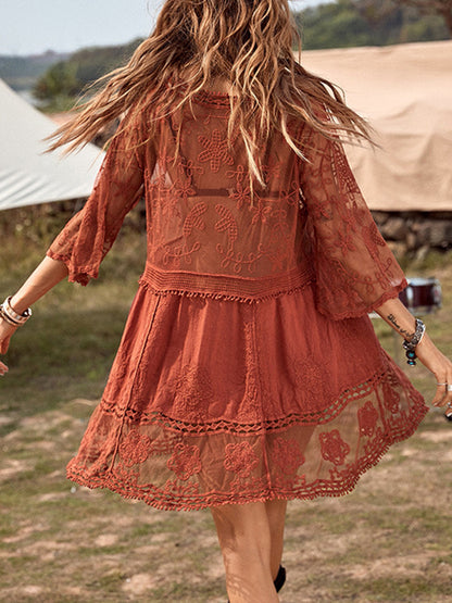 Lace Detail Plunge Cover-Up Dress  Trendsi   