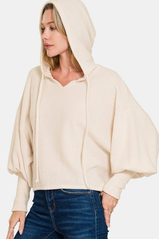 Zenana Brushed Hacci Drop Shoulder Cropped Hoodie  Trendsi Sand Beige S/M 