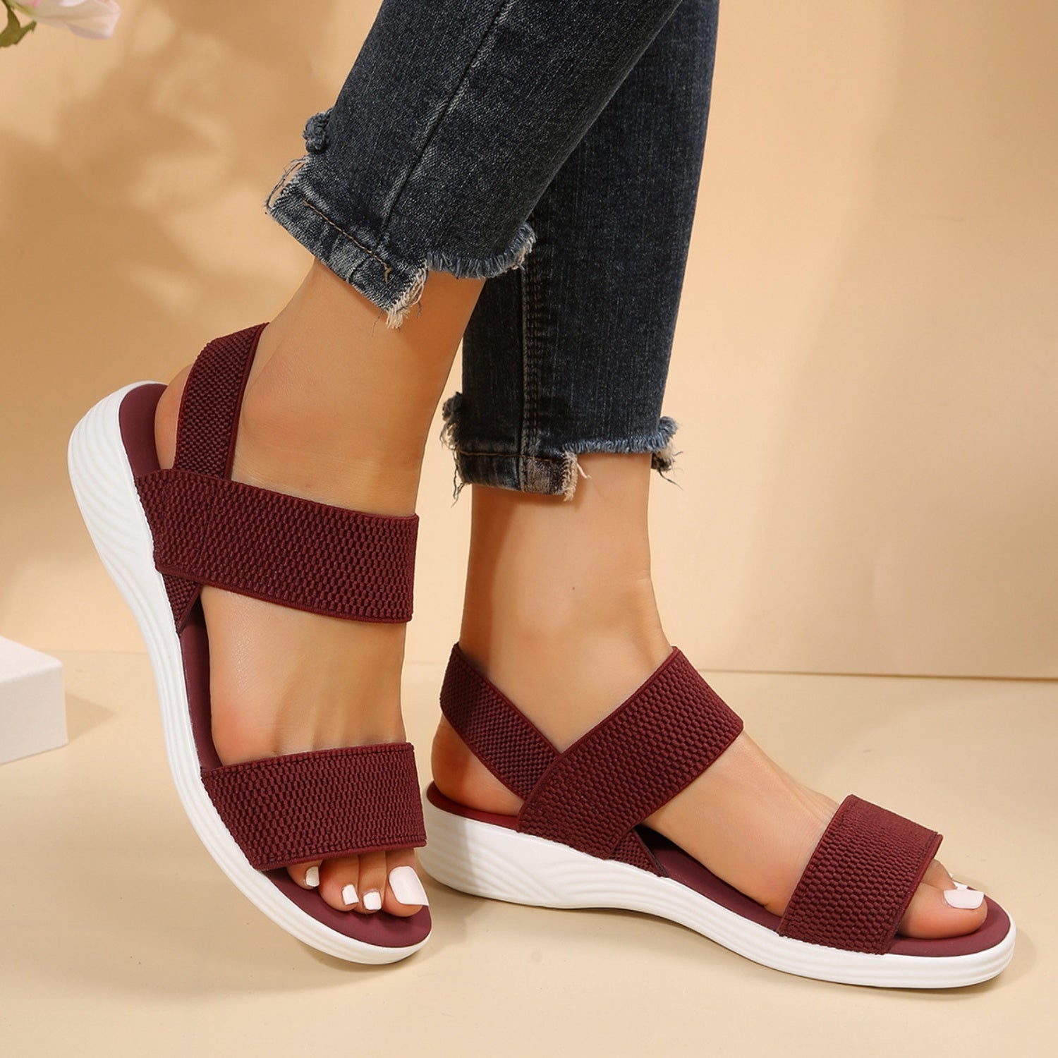 Rubber Open Toe Low Heel Sandals  Trendsi   