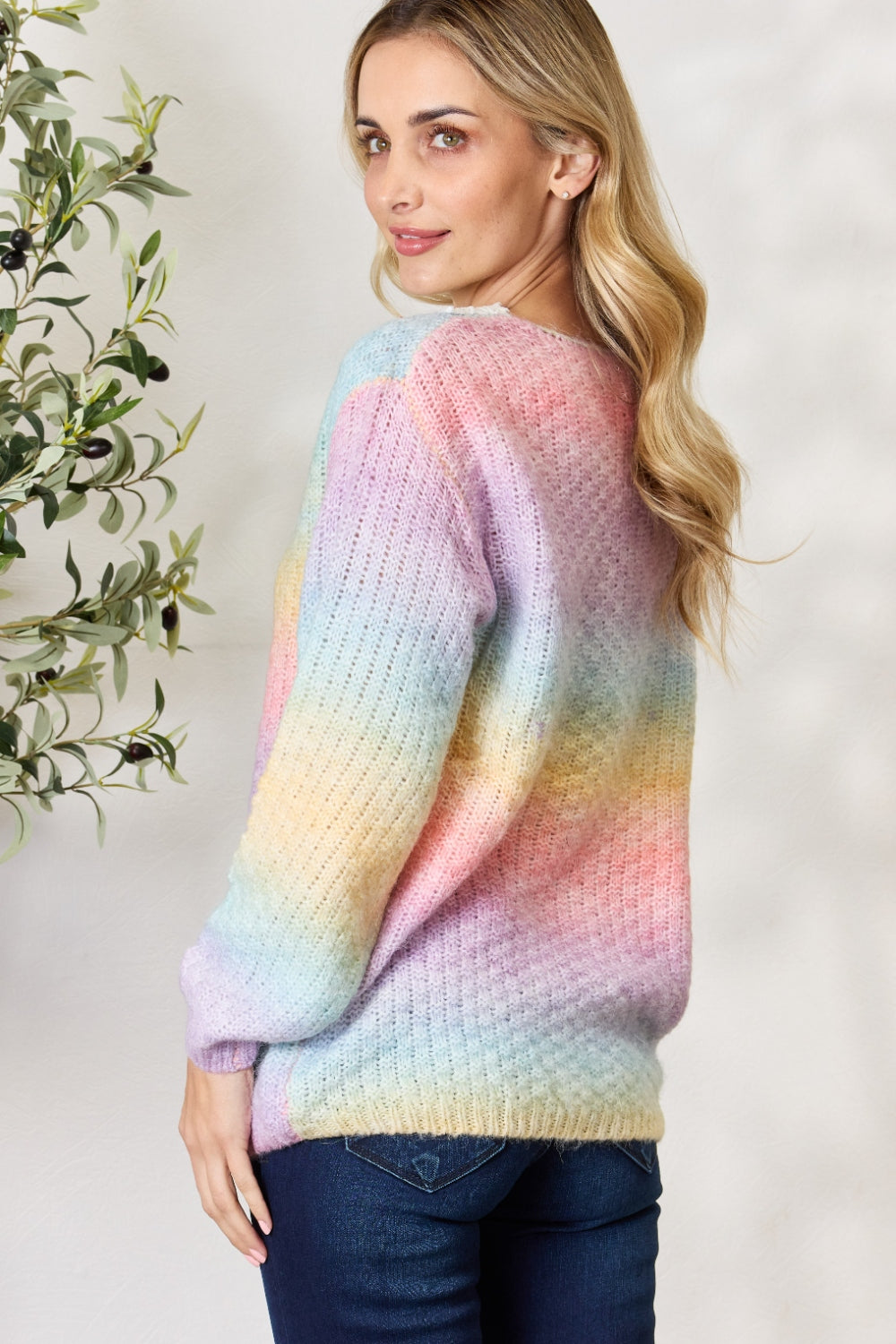 BiBi Rainbow Gradient Crochet Deetail Sweater  Trendsi   