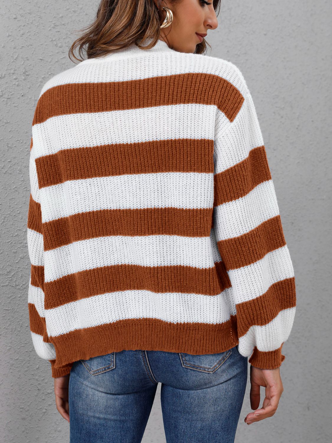 Striped Button Up Long Sleeve Sweater  Trendsi   