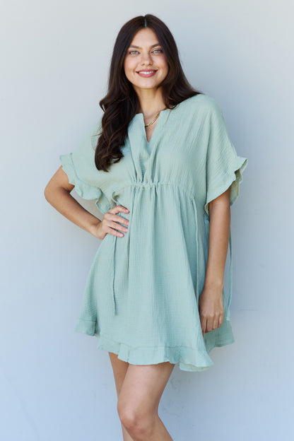 Ninexis Out Of Time Full Size Ruffle Hem Dress with Drawstring Waistband in Light Sage Sale Trendsi   