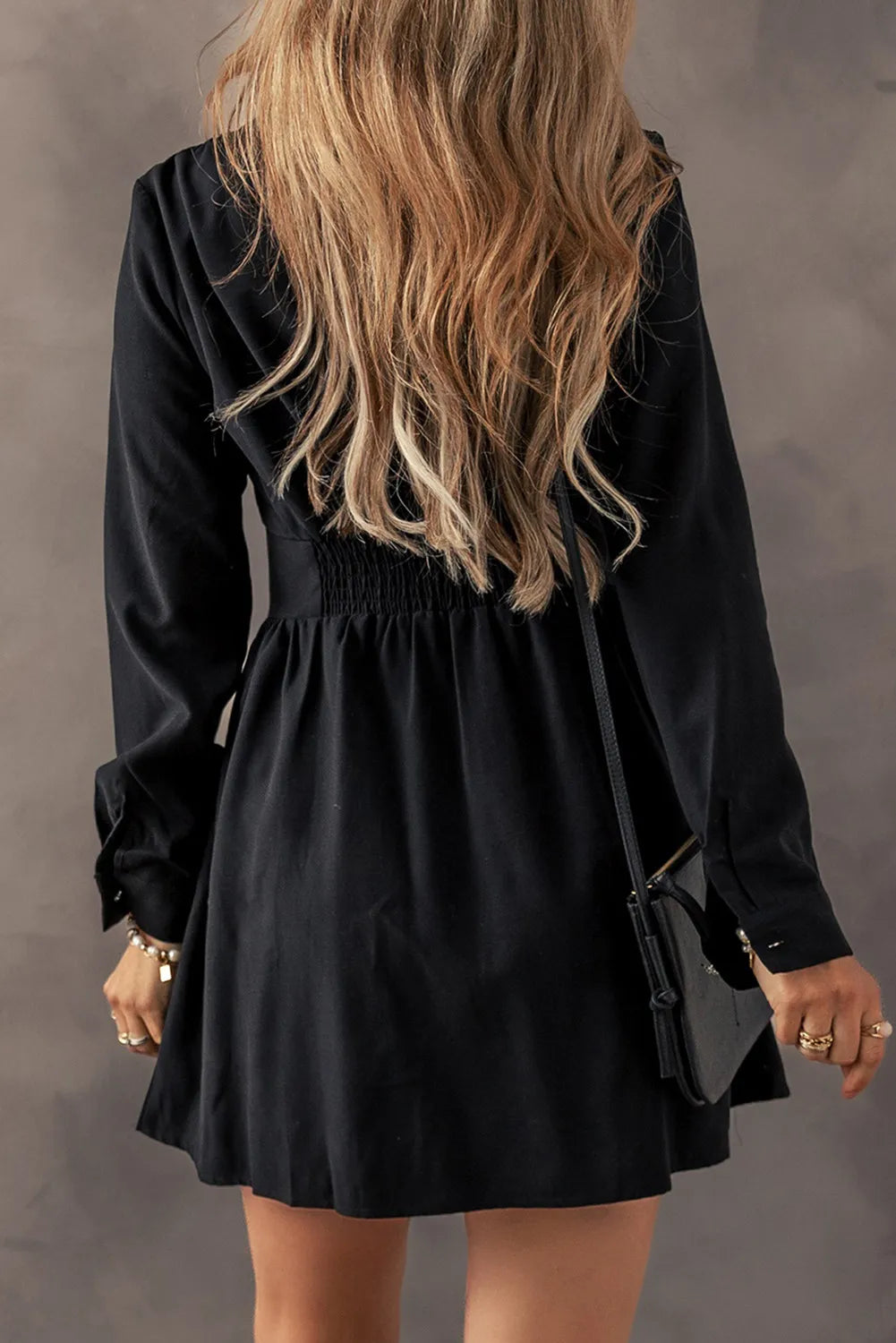 Ruched Button Up Long Sleeve Dress  Trendsi   