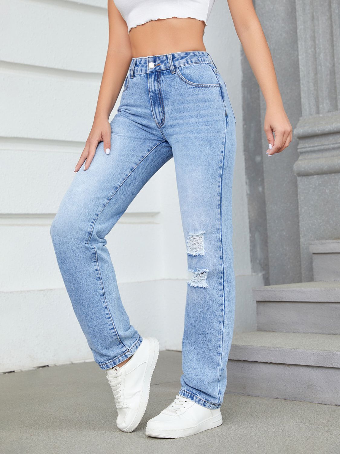 Distressed Jeans with Pockets  Trendsi   