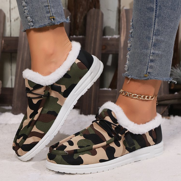 Fuzzy Camouflage Round Toe Boots  Trendsi   