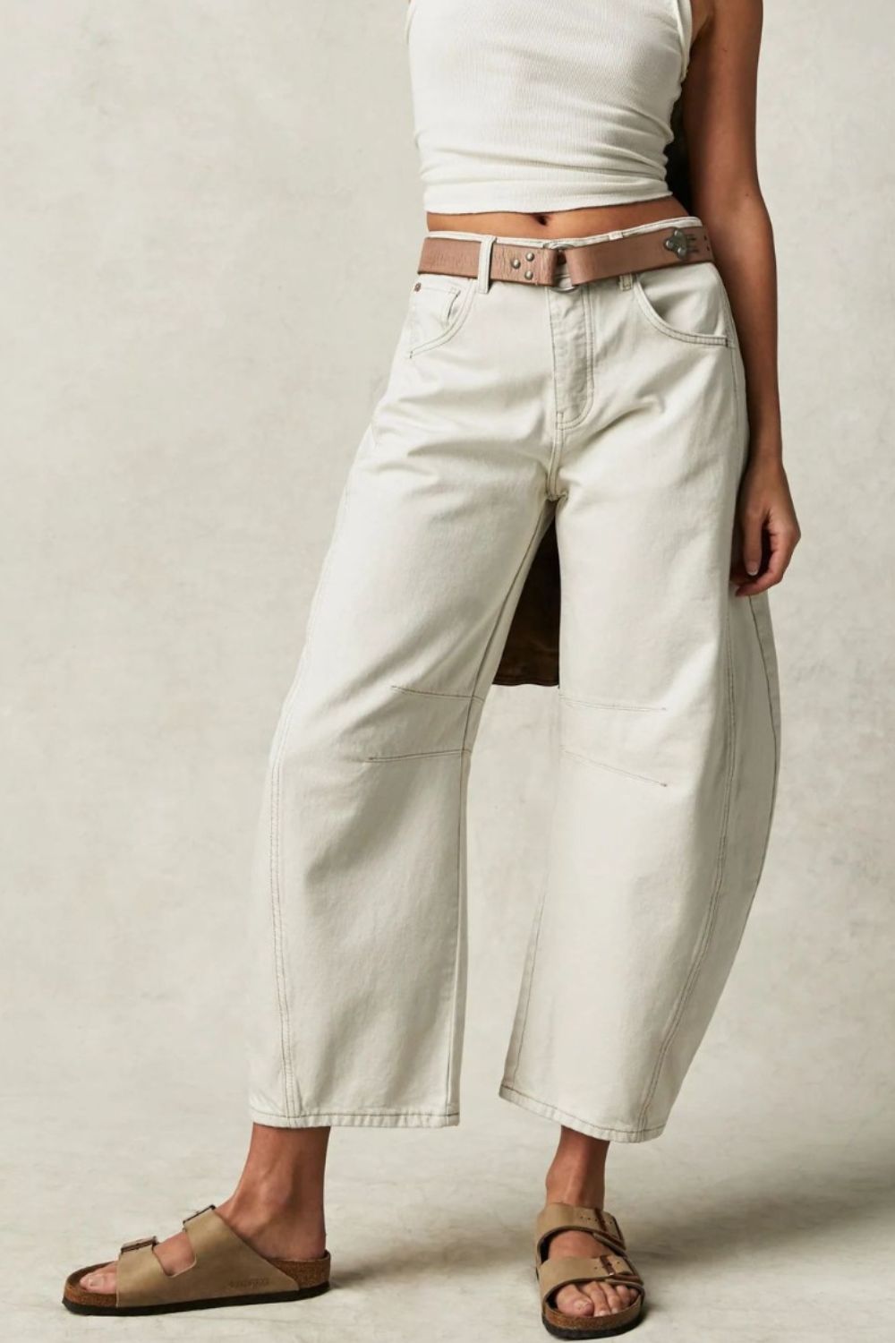 Wide Leg Jeans with Pockets  Trendsi Cream S 