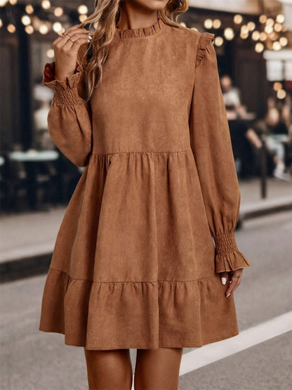 Frill Round Neck Long Sleeve Mini Dress  Trendsi   