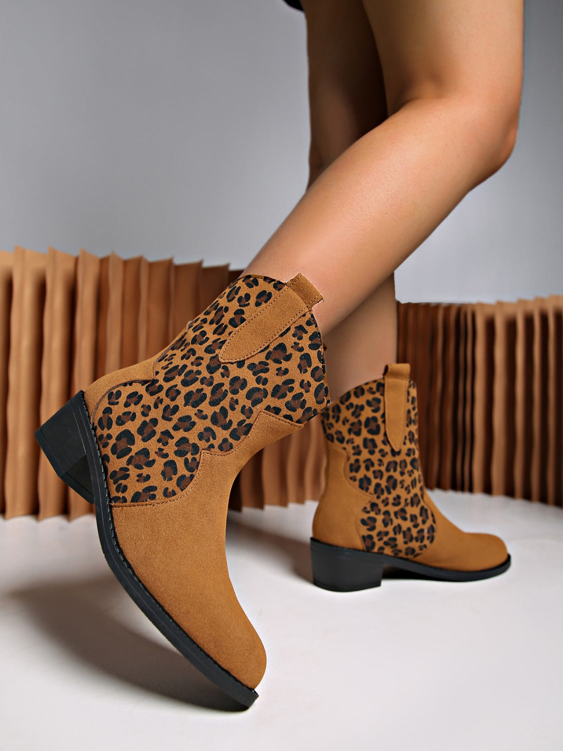 Leopard Suede Block Heel Boots  Trendsi   