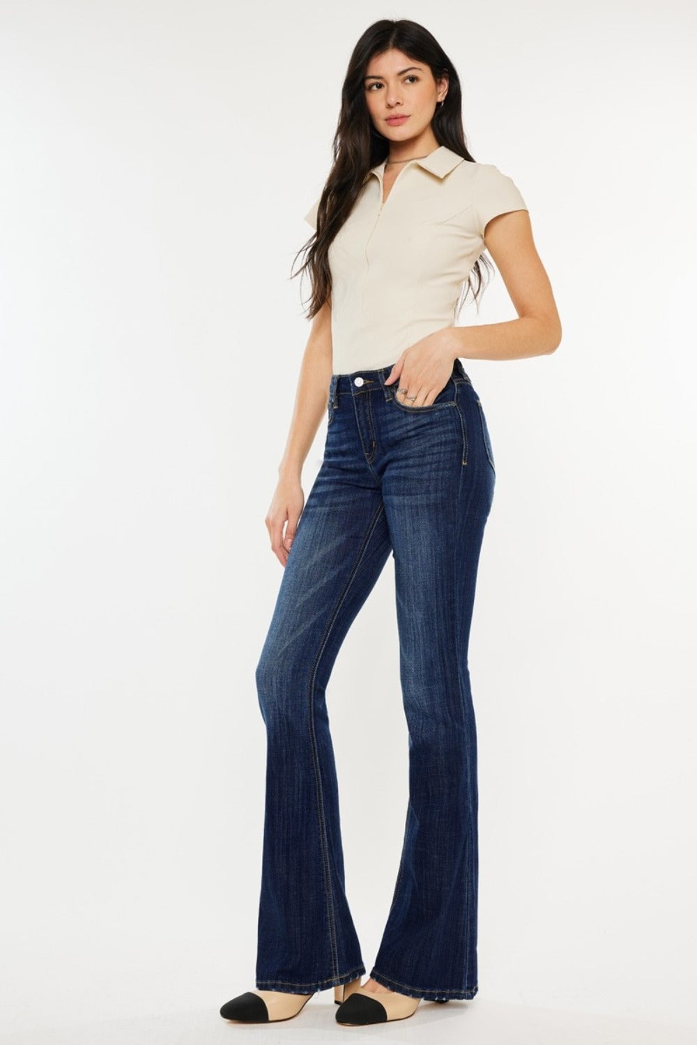 Kancan Full Size Mid Rise Slim Flare Jeans  Trendsi   