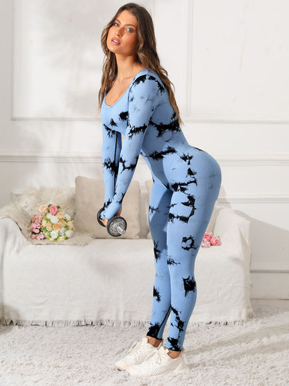 Scoop Neck Long Sleeve Active Jumpsuit  Trendsi Light Blue S 