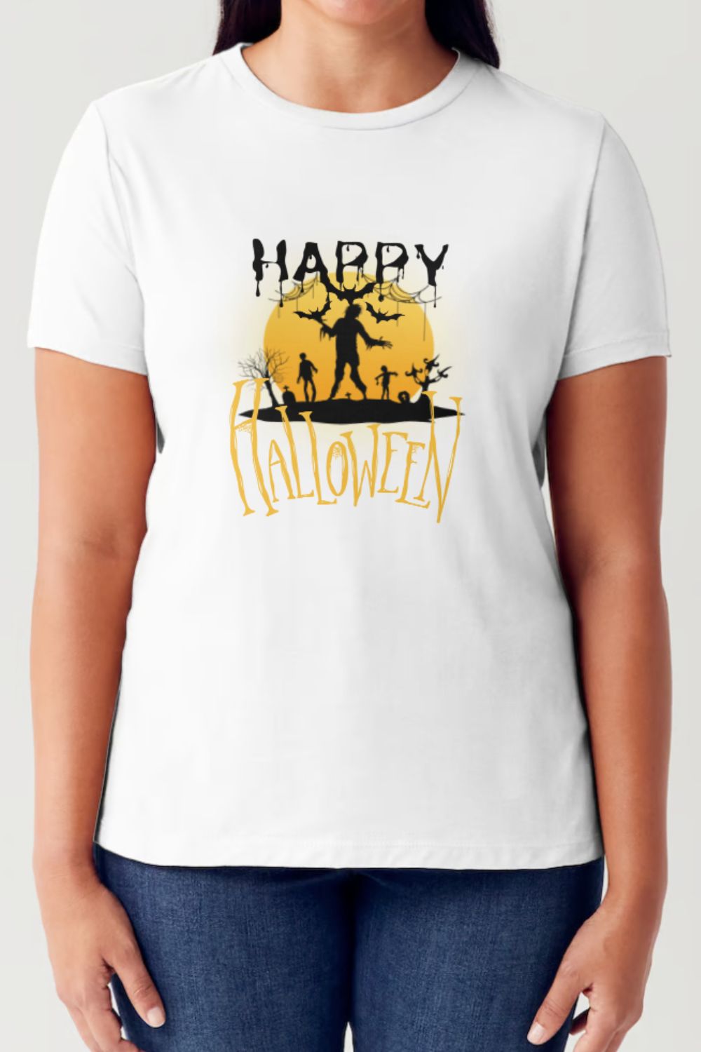 Simply Love Full Size HAPPY HALLOWEEN Short Sleeve Tubular T-Shirt T-Shirt Trendsi White S 