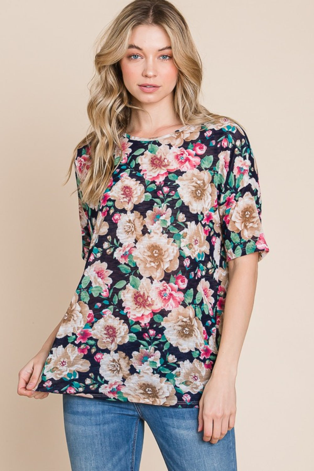 BOMBOM Floral Round Neck T-Shirt  Trendsi   