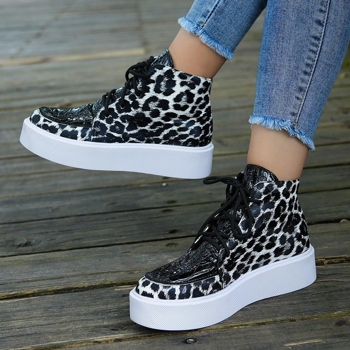 PU Leather Leopard Platform Sneakers  Trendsi   